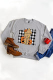 Halloween Plaid Pumpkin Print  Graphic Sweatshirt