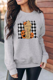 Halloween Plaid Pumpkin Print  Graphic Sweatshirt