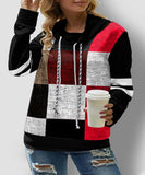 Drawstring Plaid  Contrast Sweatshirt