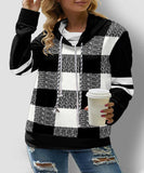 Drawstring Plaid  Contrast Sweatshirt