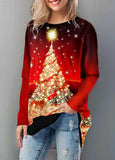 Layered Hem Christmas Tree Print T Shirt