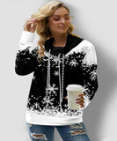 Snowflake Print Drawstring Sweatshirt