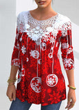 Snowflake Print Lace Stitching T Shirt