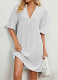 White Split Short H Shape Half Sleeve Dress