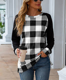 White & Black Buffalo Check Contrast Raglan Tee