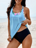 Mesh Splicing Racerback Tankini Set