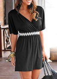 V Neck Cross Contrast Belt Mini Dress