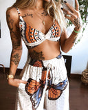 Printed Crop Top & Wide Leg Pants Set