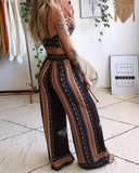 Printed Crop Top & Wide Leg Pants Set