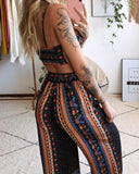 Printed Crop Top & Wide Leg Pants Set