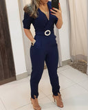 Plain Half Sleeve Wrap Jumpsuit