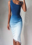 Gradient Sleeveless Slim Midi Dress