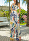 Tropical Print V Neck Sleeveless Top & Pants Set