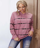 Pink Tie-dye Striped Drawstring Hoodie with Side Split