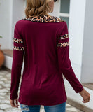 Wine Leopard-Contrast Button-Accent Asymmetrical-Hem Tunic Top