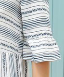 White & Blue Stripe Tiered Notch Neck Midi Dress