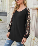 Leopard-Contrast Waffle-Knit Scoop Neck Top